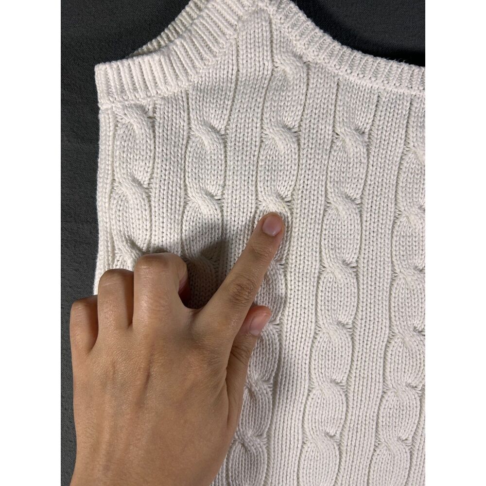 Vintage Ralph Lauren White Cable Knit Tank Top Scoop Neck Medium Cotton Cami - Picture 5 of 11